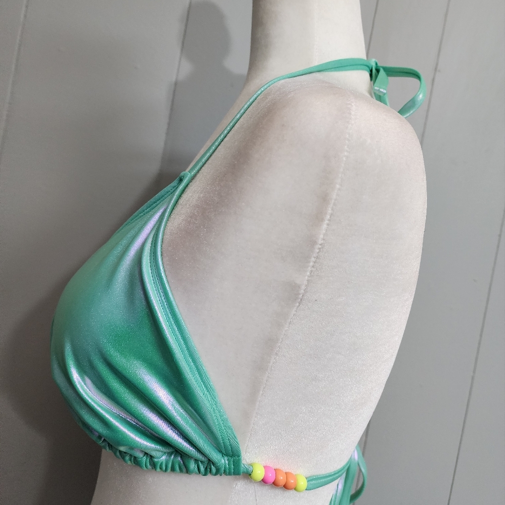 No Boundaries Green Glossy Bakini Top Size L - Picture 5 of 12